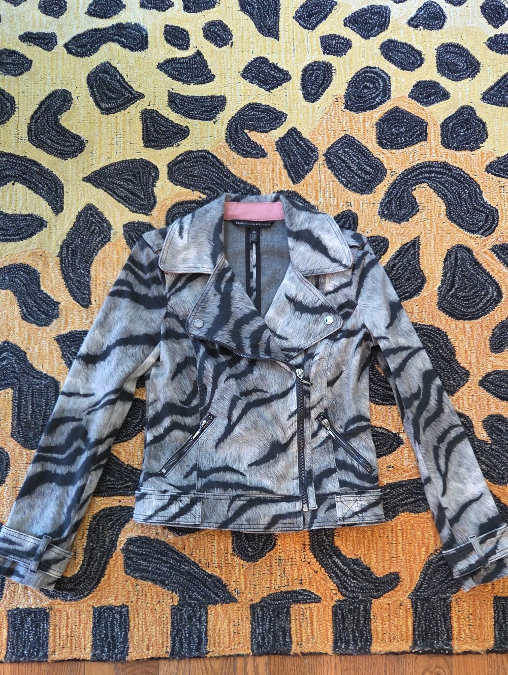 White House Black Market Gray & Black Animal-Print Moto Jacket